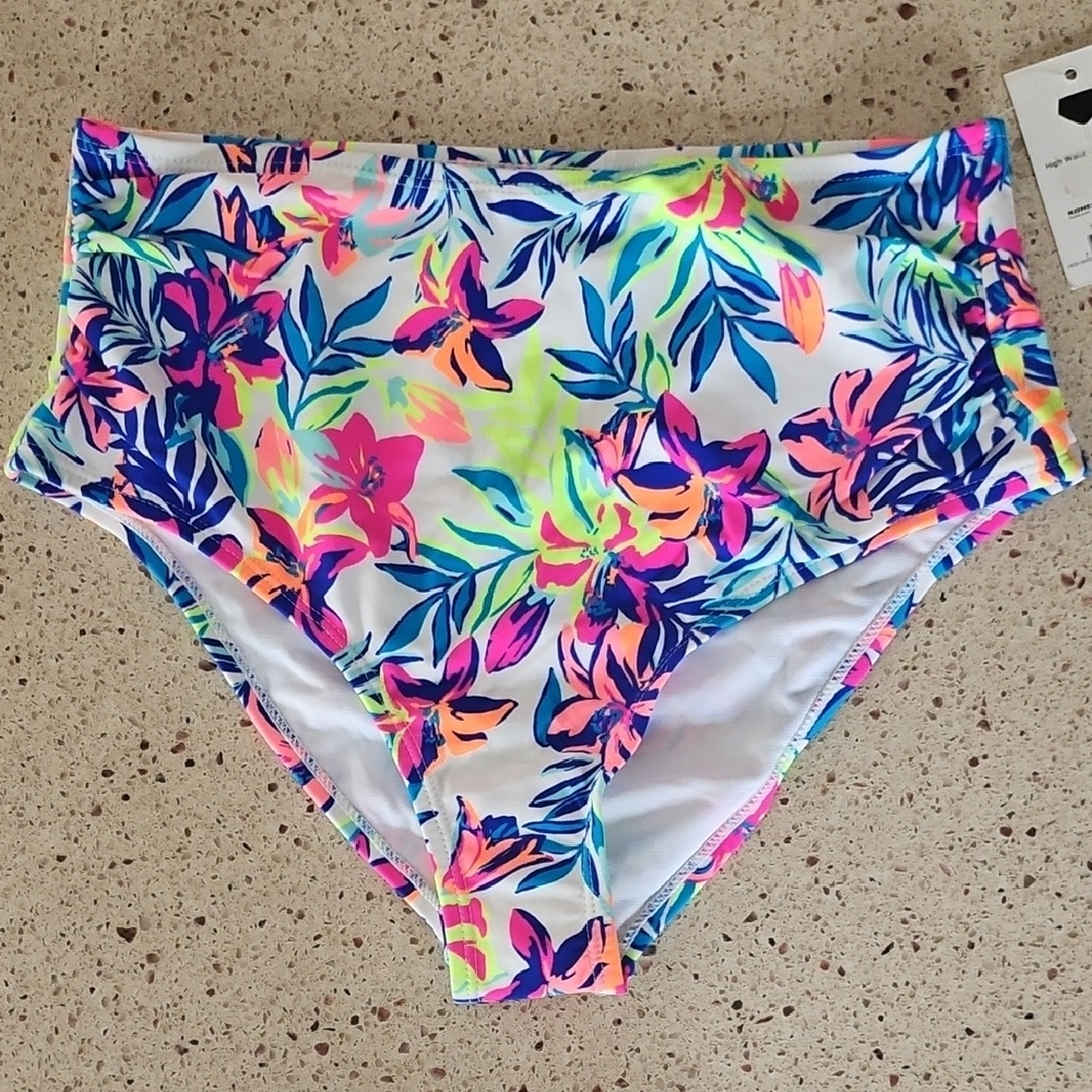 NWT Tropical Print High-Waisted Bikini Bottoms